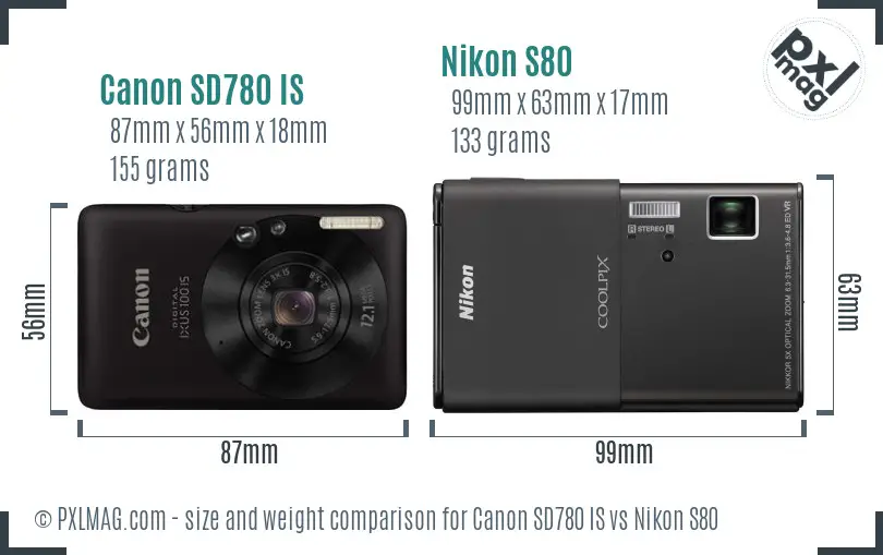 Canon SD780 IS vs Nikon S80 size comparison