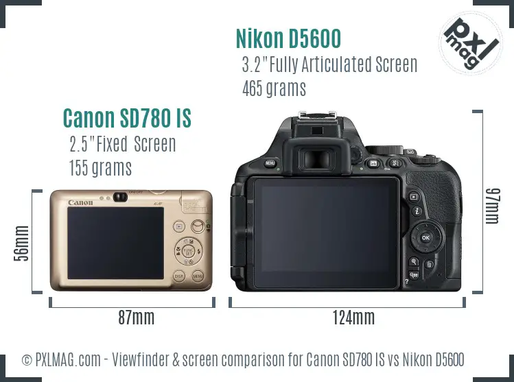 Canon SD780 IS vs Nikon D5600 Screen and Viewfinder comparison