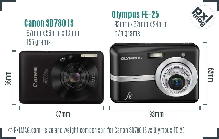 Canon SD780 IS vs Olympus FE-25 size comparison