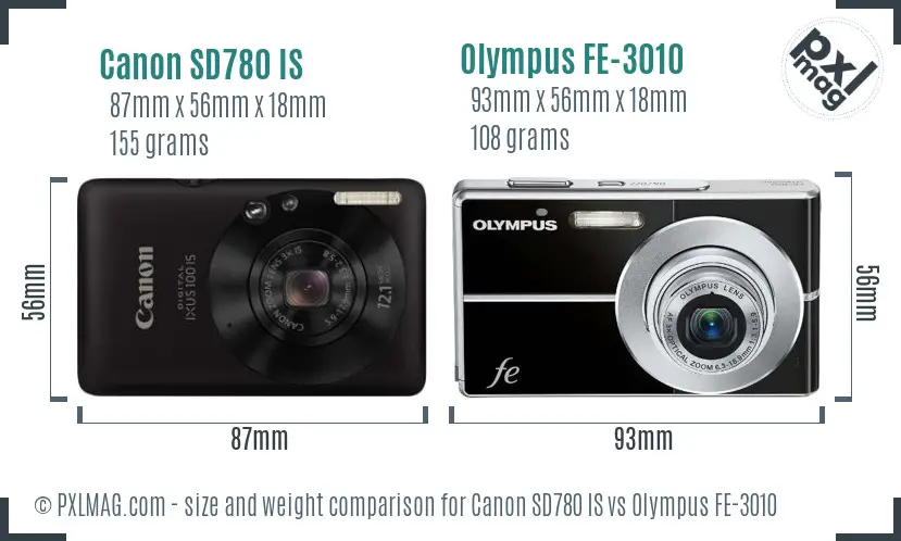 Canon SD780 IS vs Olympus FE-3010 size comparison