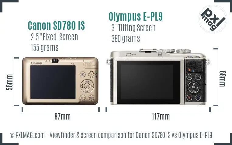 Canon SD780 IS vs Olympus E-PL9 Screen and Viewfinder comparison