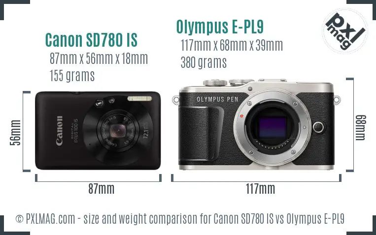 Canon SD780 IS vs Olympus E-PL9 size comparison