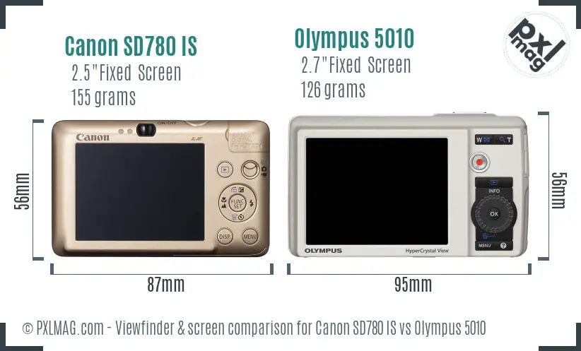 Canon SD780 IS vs Olympus 5010 Screen and Viewfinder comparison Canon SD780 IS vs Olympus 5010 Screen and Viewfinder comparison