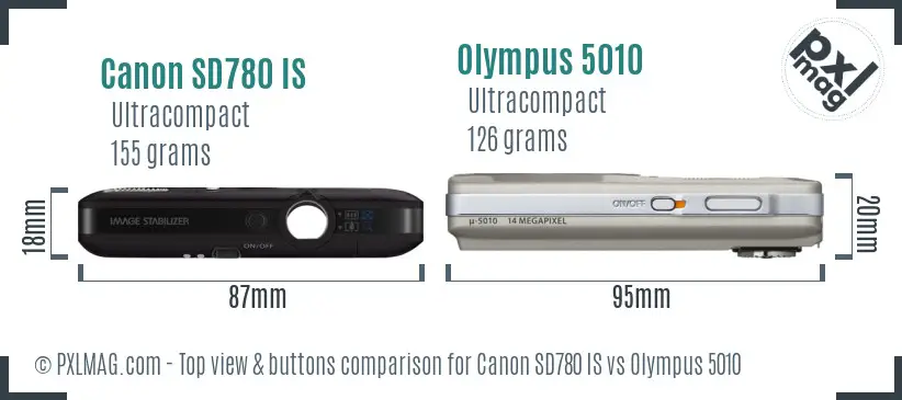 Canon SD780 IS vs Olympus 5010 top view buttons comparison Canon SD780 IS vs Olympus 5010 top view buttons comparison