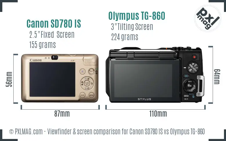 Canon SD780 IS vs Olympus TG-860 Screen and Viewfinder comparison