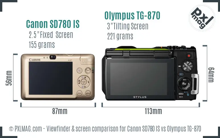 Canon SD780 IS vs Olympus TG-870 Screen and Viewfinder comparison