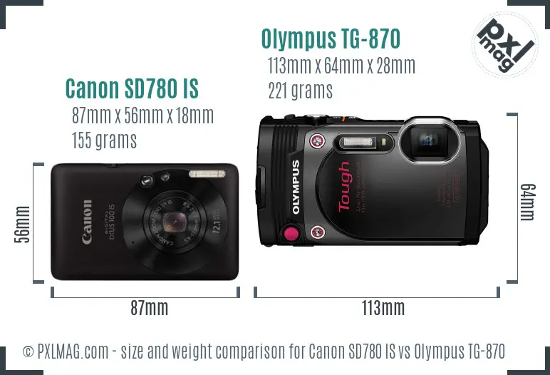 Canon SD780 IS vs Olympus TG-870 size comparison