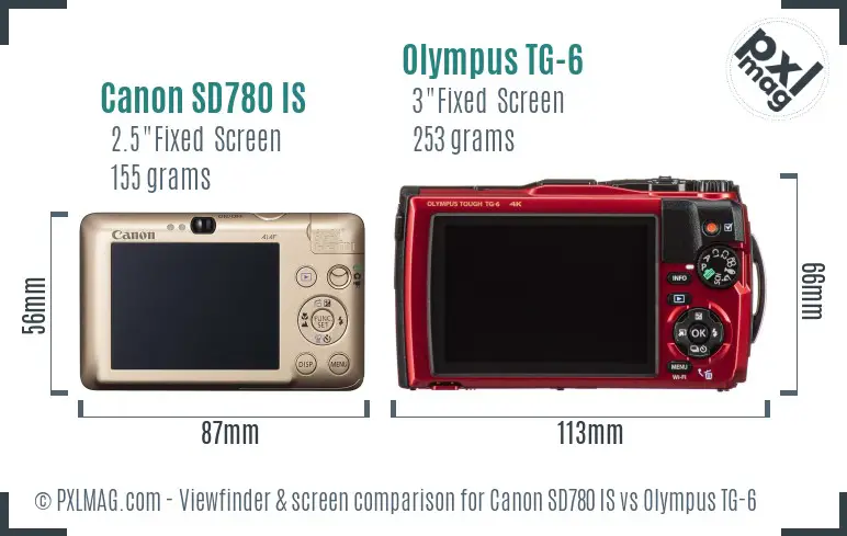 Canon SD780 IS vs Olympus TG-6 Screen and Viewfinder comparison