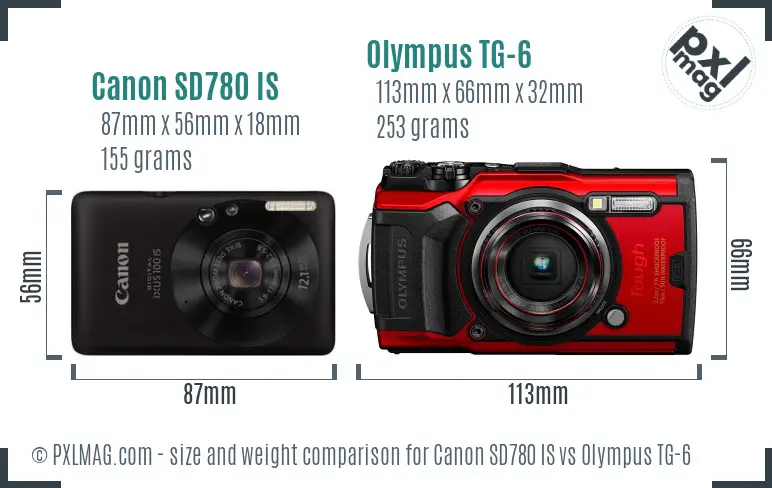 Canon SD780 IS vs Olympus TG-6 size comparison