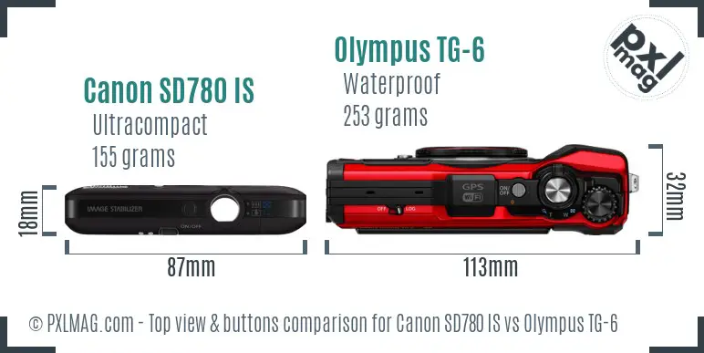 Canon SD780 IS vs Olympus TG-6 top view buttons comparison