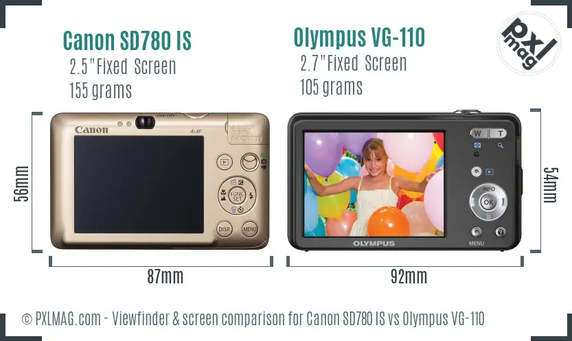Canon SD780 IS vs Olympus VG-110 Screen and Viewfinder comparison