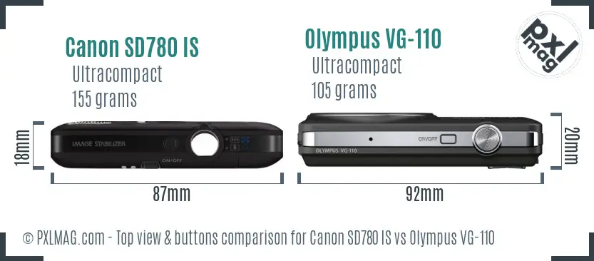 Canon SD780 IS vs Olympus VG-110 top view buttons comparison