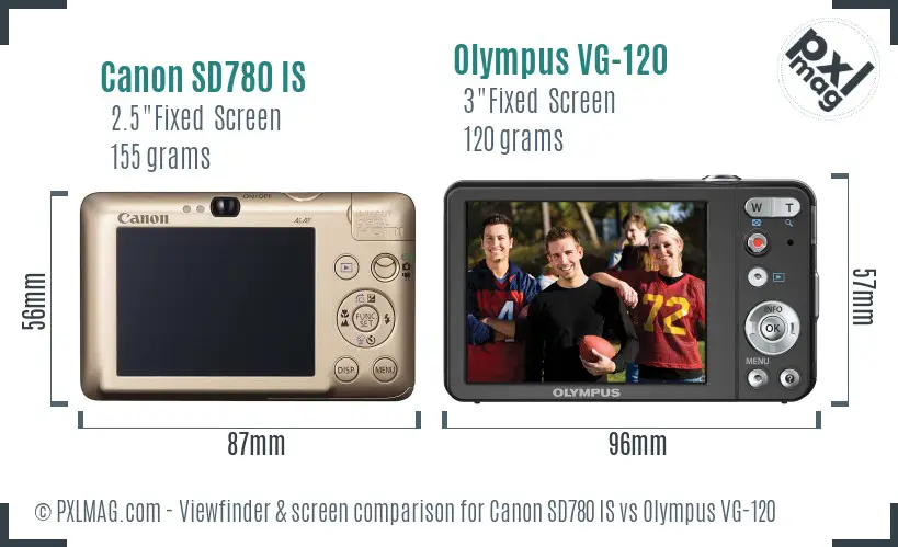 Canon SD780 IS vs Olympus VG-120 Screen and Viewfinder comparison