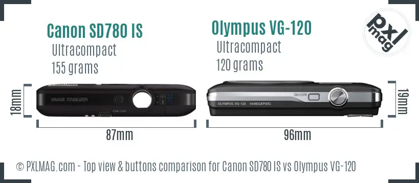 Canon SD780 IS vs Olympus VG-120 top view buttons comparison