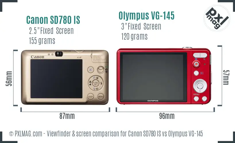 Canon SD780 IS vs Olympus VG-145 Screen and Viewfinder comparison