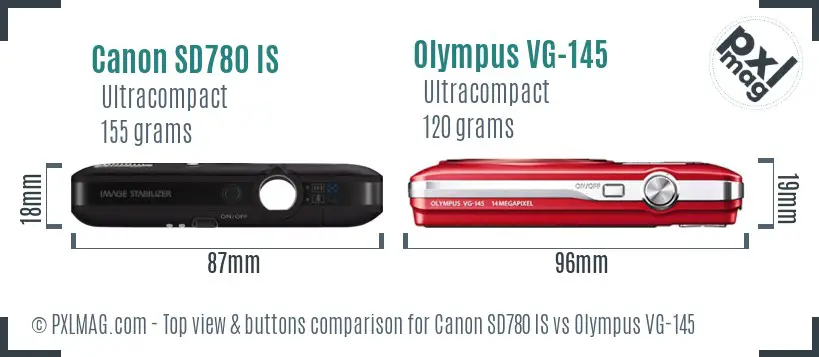 Canon SD780 IS vs Olympus VG-145 top view buttons comparison