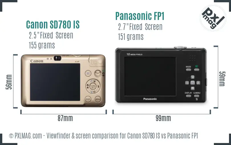 Canon SD780 IS vs Panasonic FP1 Screen and Viewfinder comparison