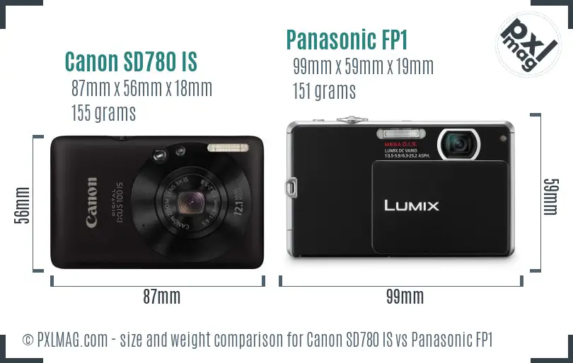 Canon SD780 IS vs Panasonic FP1 size comparison