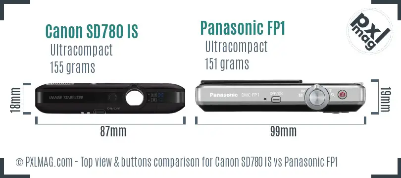 Canon SD780 IS vs Panasonic FP1 top view buttons comparison