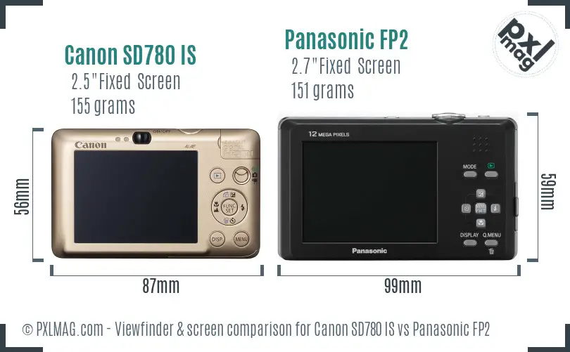 Canon SD780 IS vs Panasonic FP2 Screen and Viewfinder comparison
