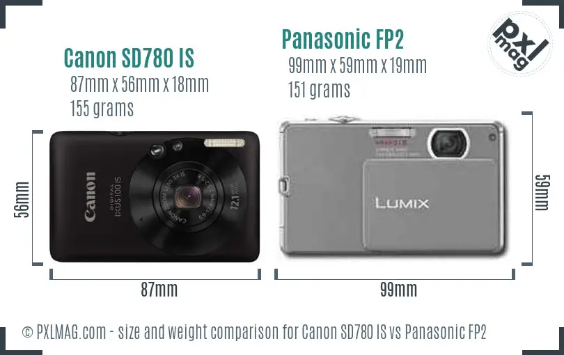 Canon SD780 IS vs Panasonic FP2 size comparison Canon SD780 IS vs Panasonic FP2 size comparison