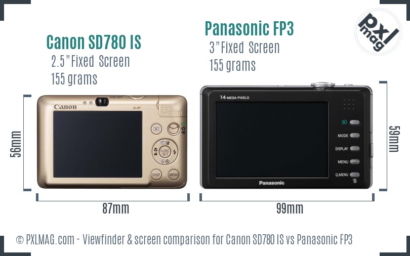 Canon SD780 IS vs Panasonic FP3 Screen and Viewfinder comparison