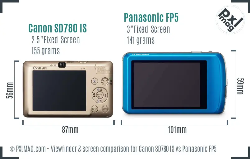Canon SD780 IS vs Panasonic FP5 Screen and Viewfinder comparison