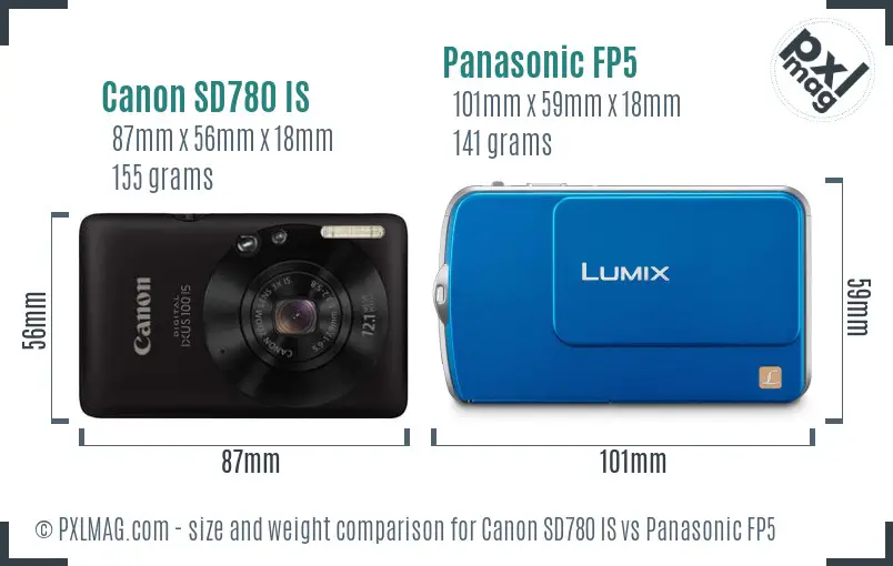 Canon SD780 IS vs Panasonic FP5 size comparison