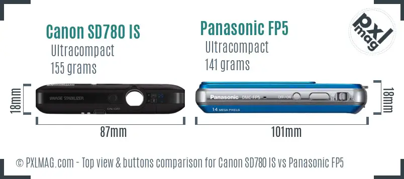 Canon SD780 IS vs Panasonic FP5 top view buttons comparison