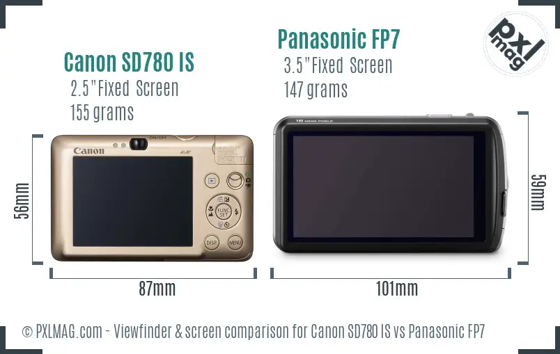 Canon SD780 IS vs Panasonic FP7 Screen and Viewfinder comparison