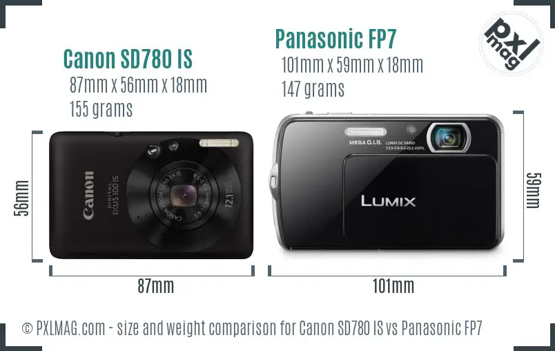 Canon SD780 IS vs Panasonic FP7 size comparison