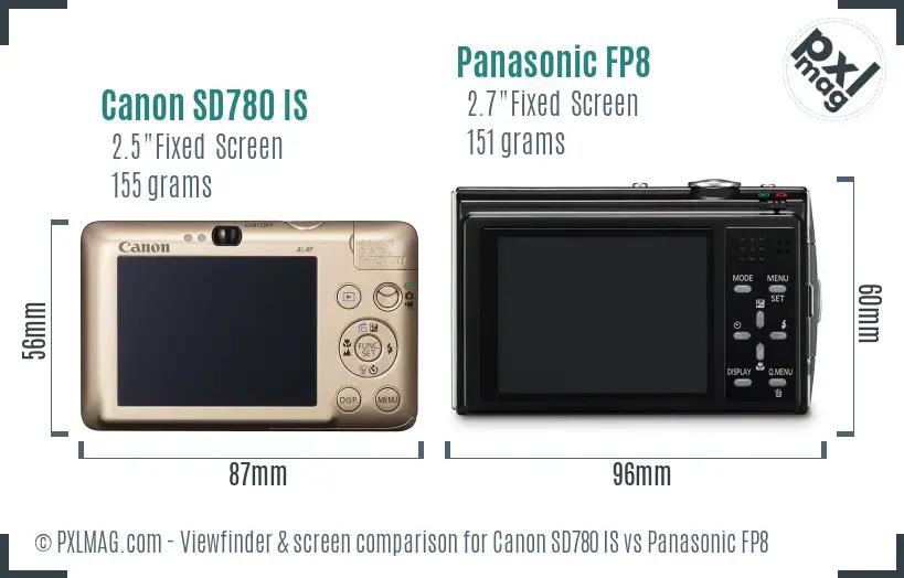 Canon SD780 IS vs Panasonic FP8 Screen and Viewfinder comparison