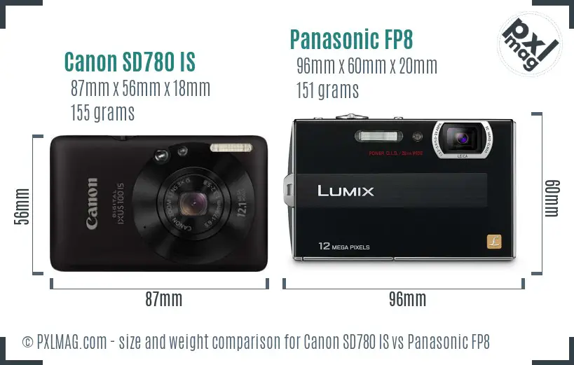 Canon SD780 IS vs Panasonic FP8 size comparison