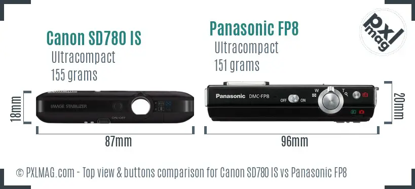 Canon SD780 IS vs Panasonic FP8 top view buttons comparison