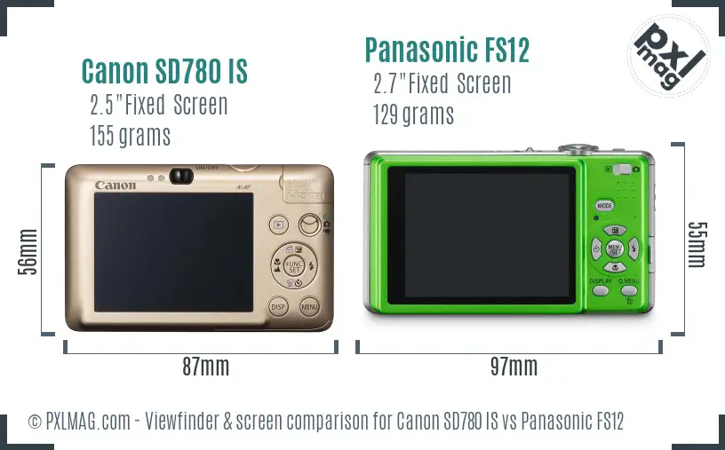 Canon SD780 IS vs Panasonic FS12 Screen and Viewfinder comparison