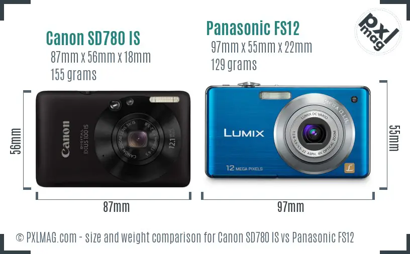 Canon SD780 IS vs Panasonic FS12 size comparison