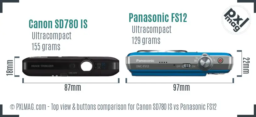 Canon SD780 IS vs Panasonic FS12 top view buttons comparison