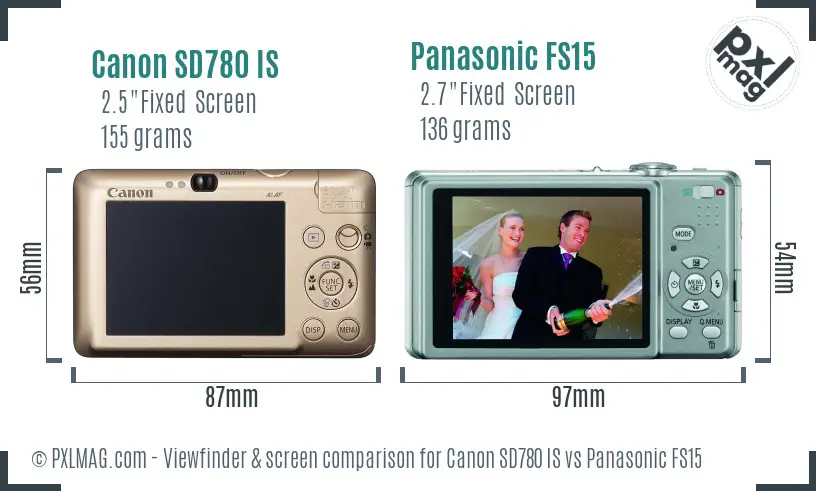 Canon SD780 IS vs Panasonic FS15 Screen and Viewfinder comparison