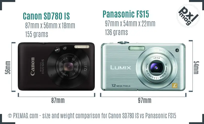 Canon SD780 IS vs Panasonic FS15 size comparison