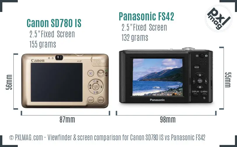 Canon SD780 IS vs Panasonic FS42 Screen and Viewfinder comparison