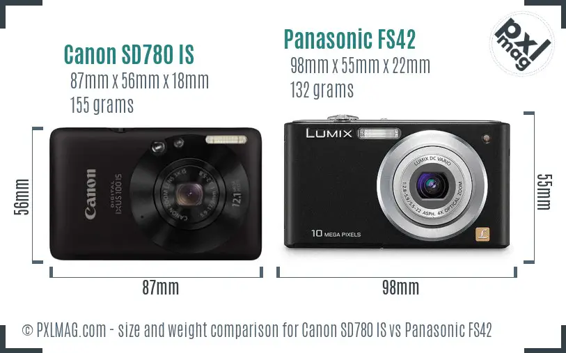 Canon SD780 IS vs Panasonic FS42 size comparison