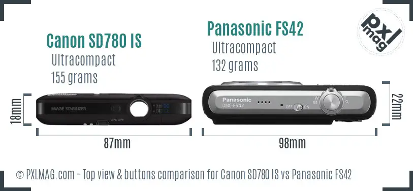 Canon SD780 IS vs Panasonic FS42 top view buttons comparison