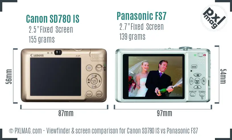 Canon SD780 IS vs Panasonic FS7 Screen and Viewfinder comparison