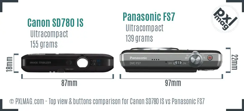 Canon SD780 IS vs Panasonic FS7 top view buttons comparison