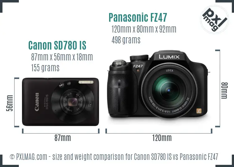 Canon SD780 IS vs Panasonic FZ47 size comparison