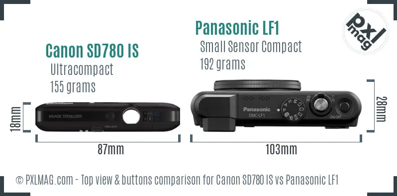 Canon SD780 IS vs Panasonic LF1 top view buttons comparison
