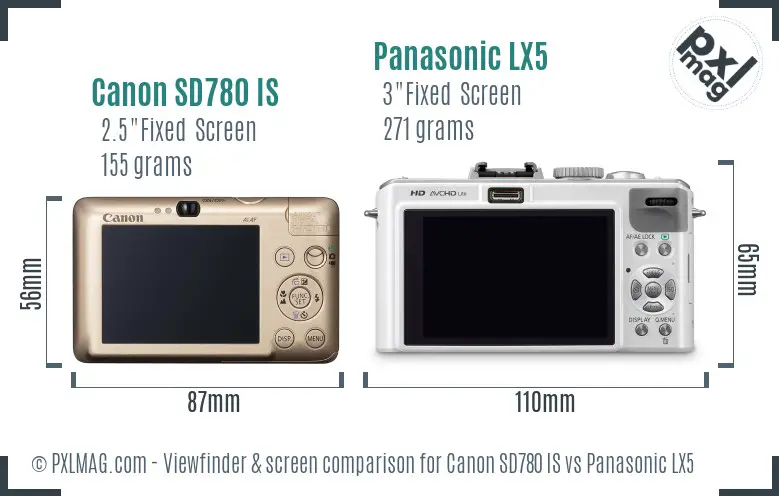 Canon SD780 IS vs Panasonic LX5 Screen and Viewfinder comparison