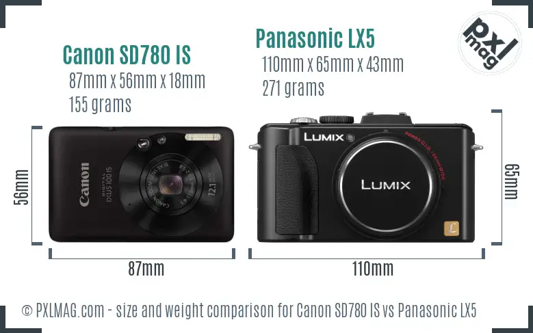 Canon SD780 IS vs Panasonic LX5 size comparison