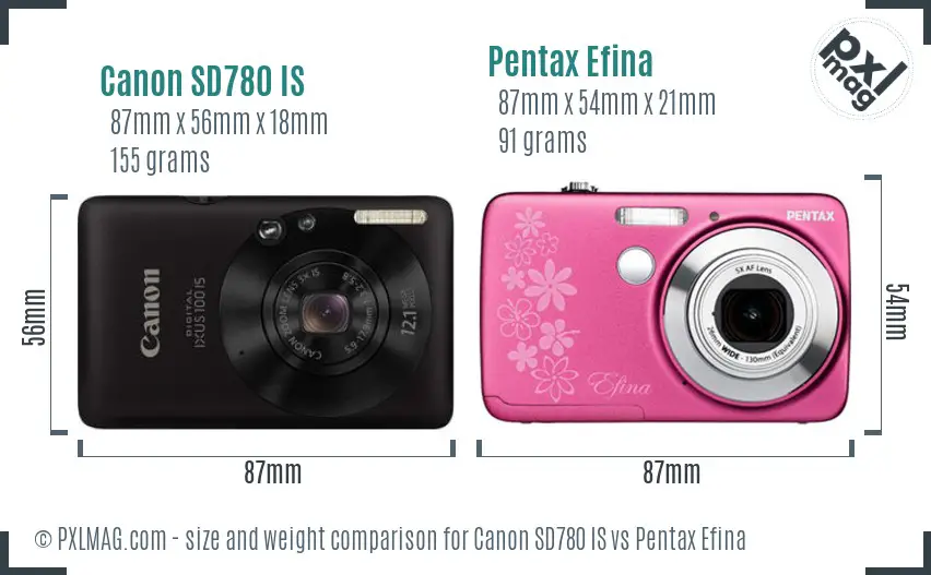 Canon SD780 IS vs Pentax Efina size comparison
