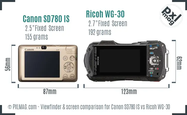Canon SD780 IS vs Ricoh WG-30 Screen and Viewfinder comparison